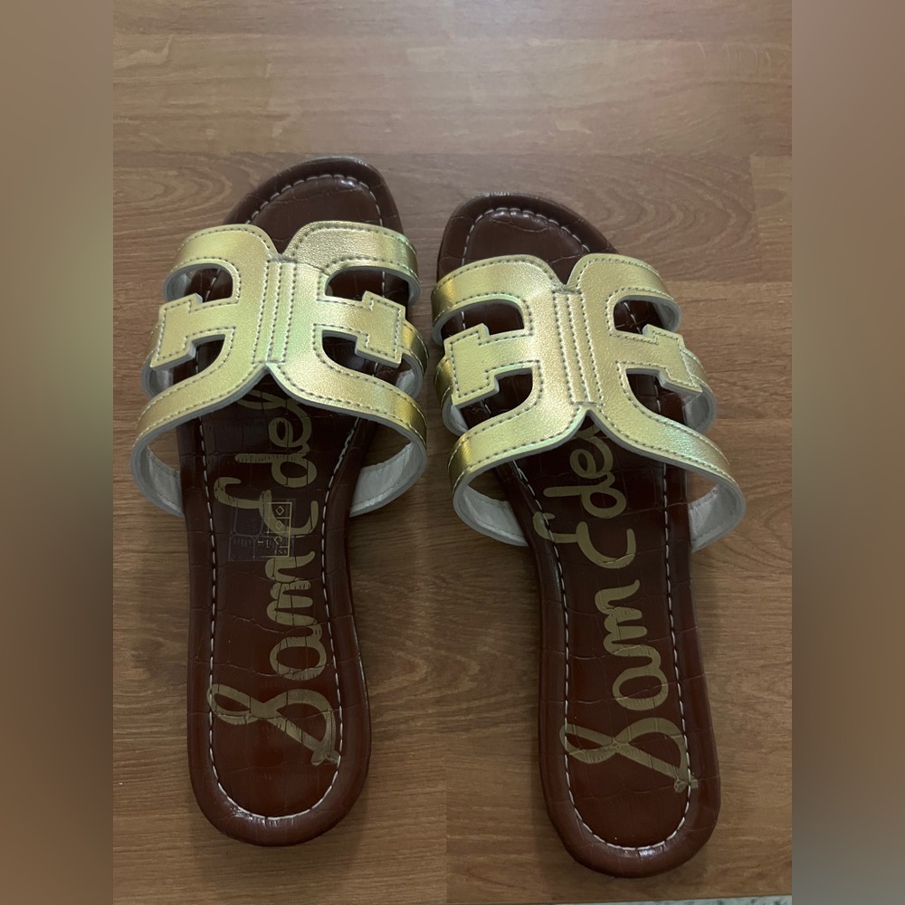 Sam Edelman Metallic Gold and Brown Slides